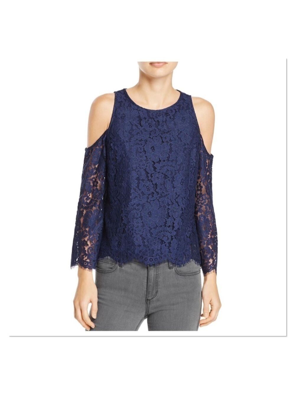 JOIE Navy Blue Lace Cold Shoulder Blouse small